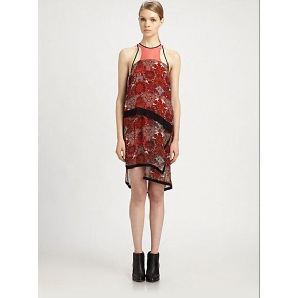 Helmut Lang Runway Mandala Dress Y2K Sheer Asymmetrical Sleeveless Red Size 2 - Picture 6 of 16